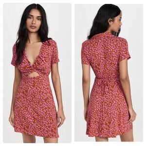 NEW Size Medium Free People Marsaille Cut Out Rust Combo Printed Pink Mini Dress